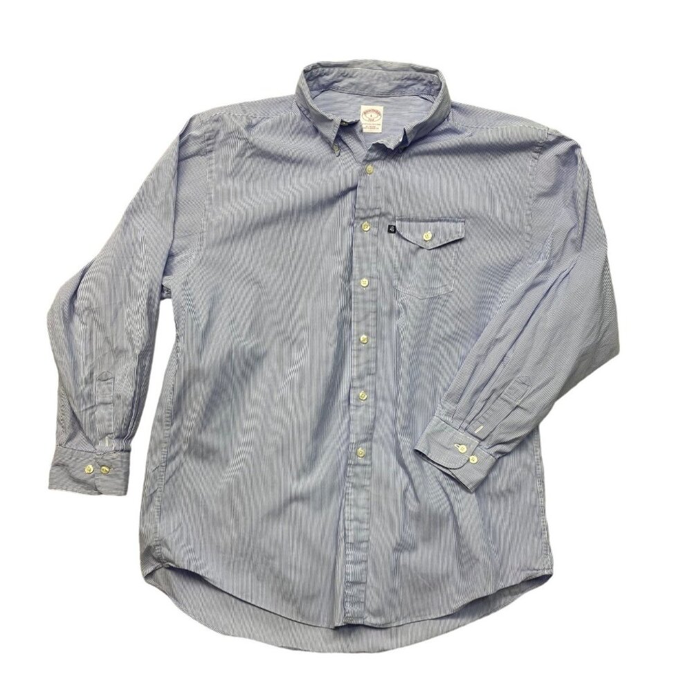 Brooks Brothers 346 Men's Long Sleeve Button-Down Shirt Blue White Stripe Large